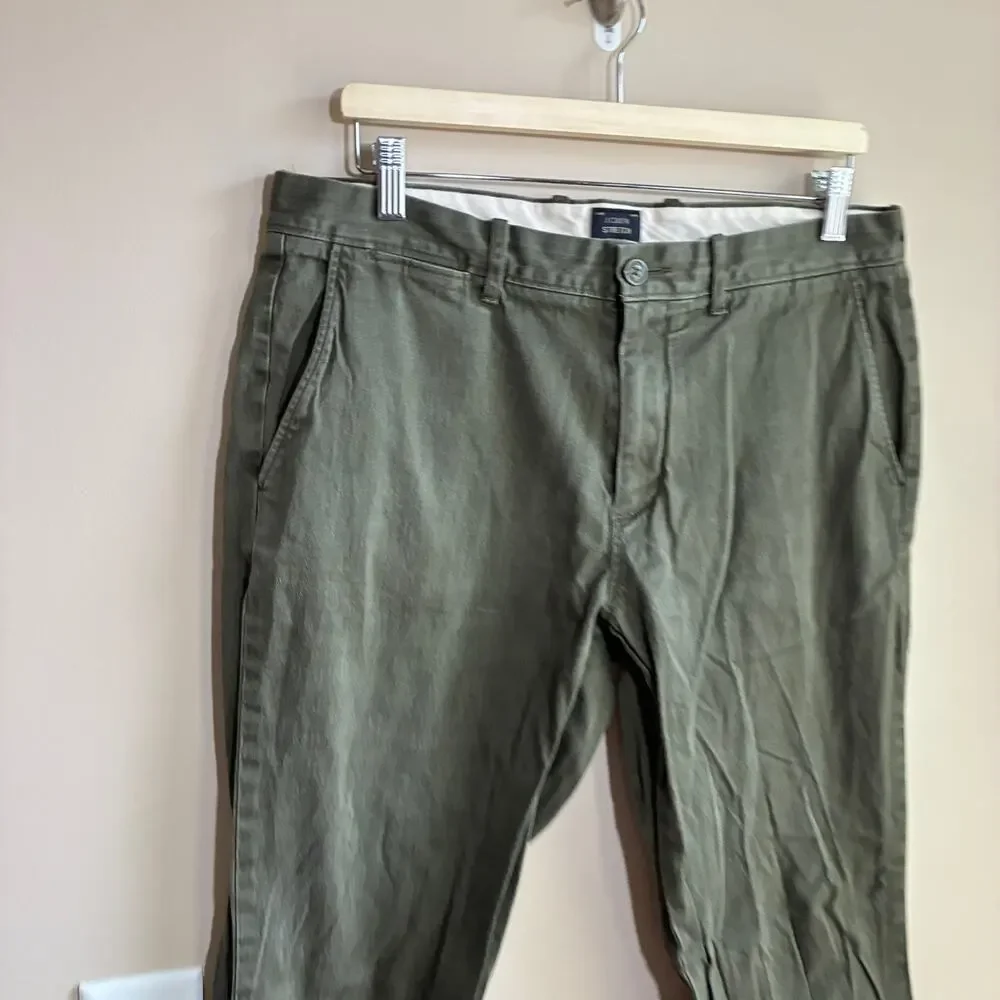 J.Crew stretch trademark cotton blend vintage olive green trousers men's 34X32